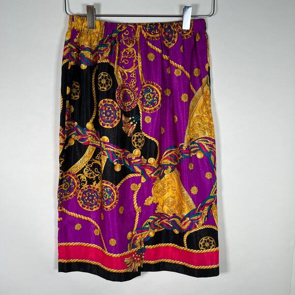 Liz Petite Women's Skirt Sz 8 Dashiki Colorful Elastic Waist Satin Party - Picture 1 of 7